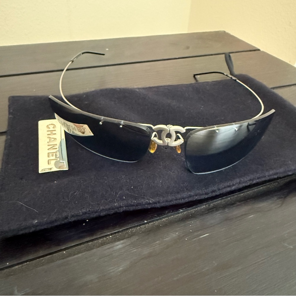 CHANEL Silver and Black Sunglasses